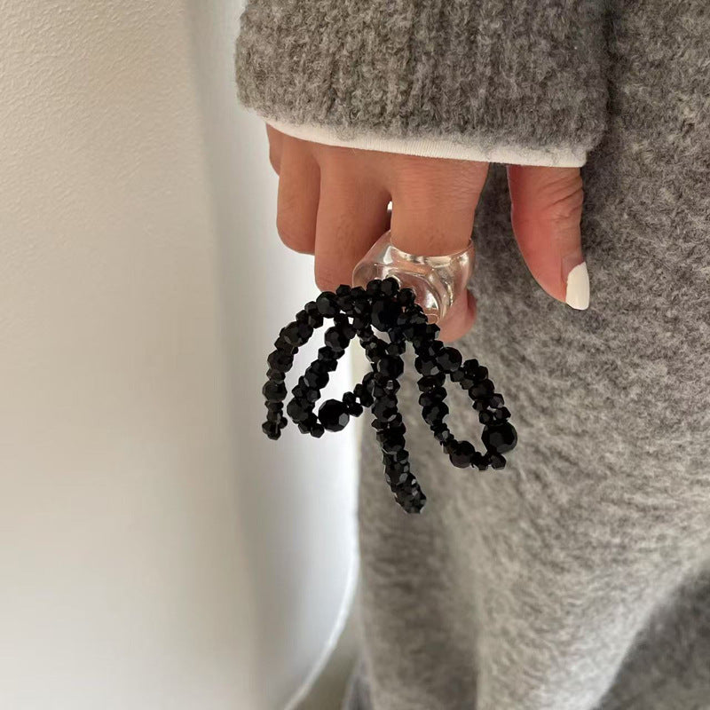 Black Crystal Beaded Bow Ring