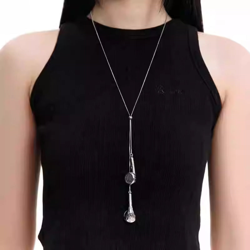 Silver Earphone Pendant Long Necklace