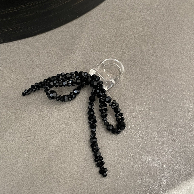 Black Crystal Beaded Bow Ring