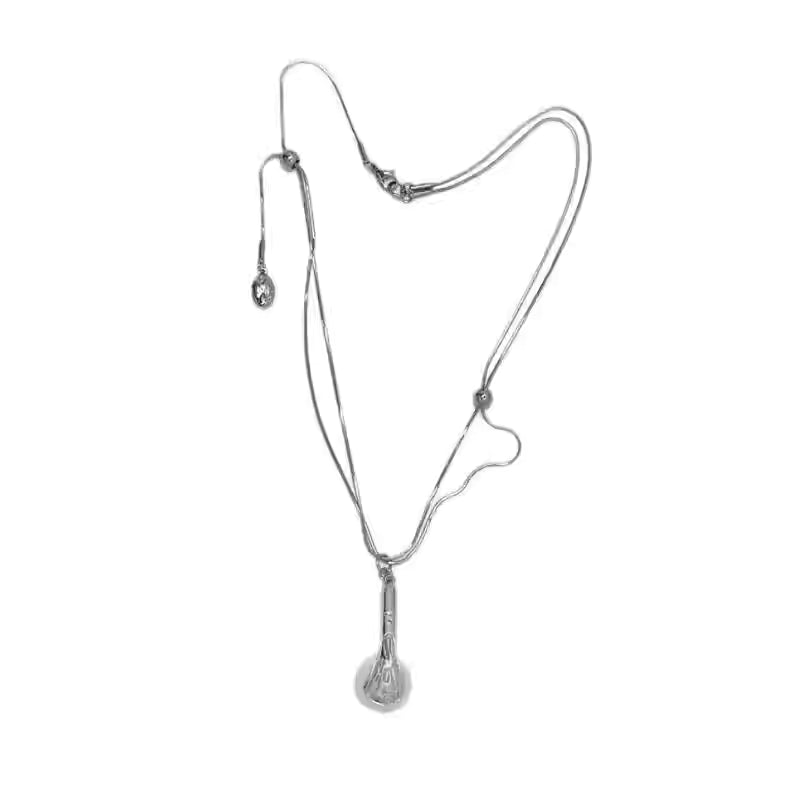 Silver Earphone Pendant Long Necklace