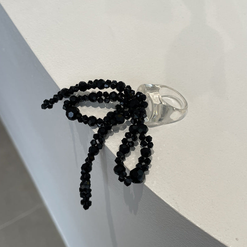 Black Crystal Beaded Bow Ring