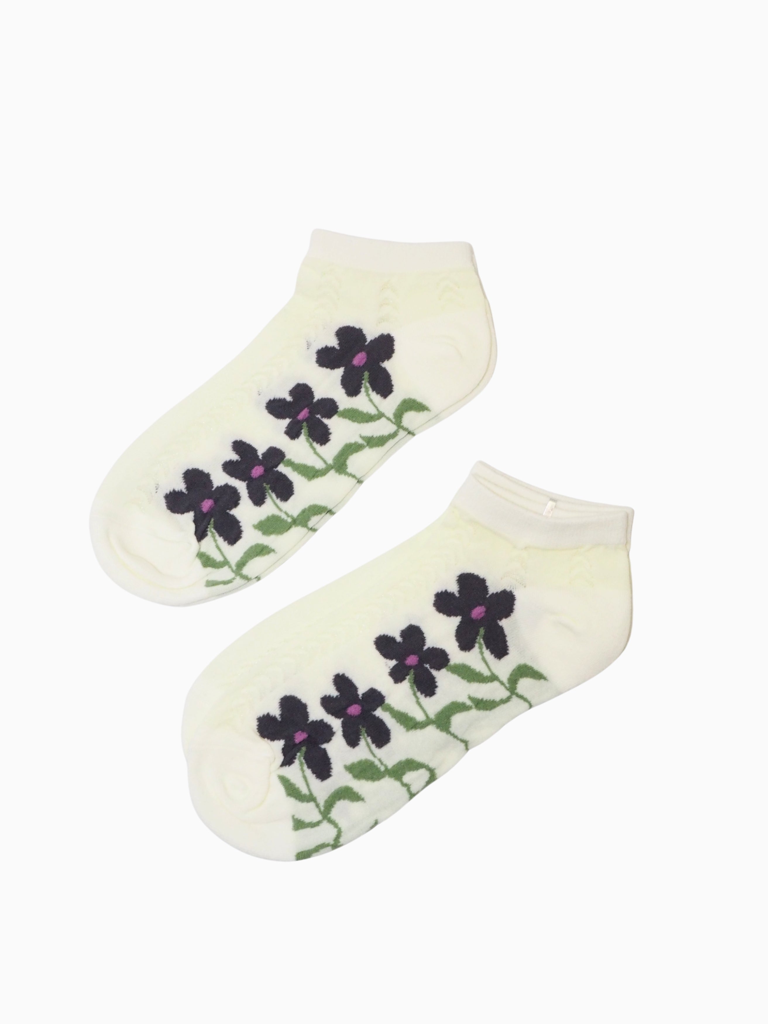 Purple Floral White Ankle Socks