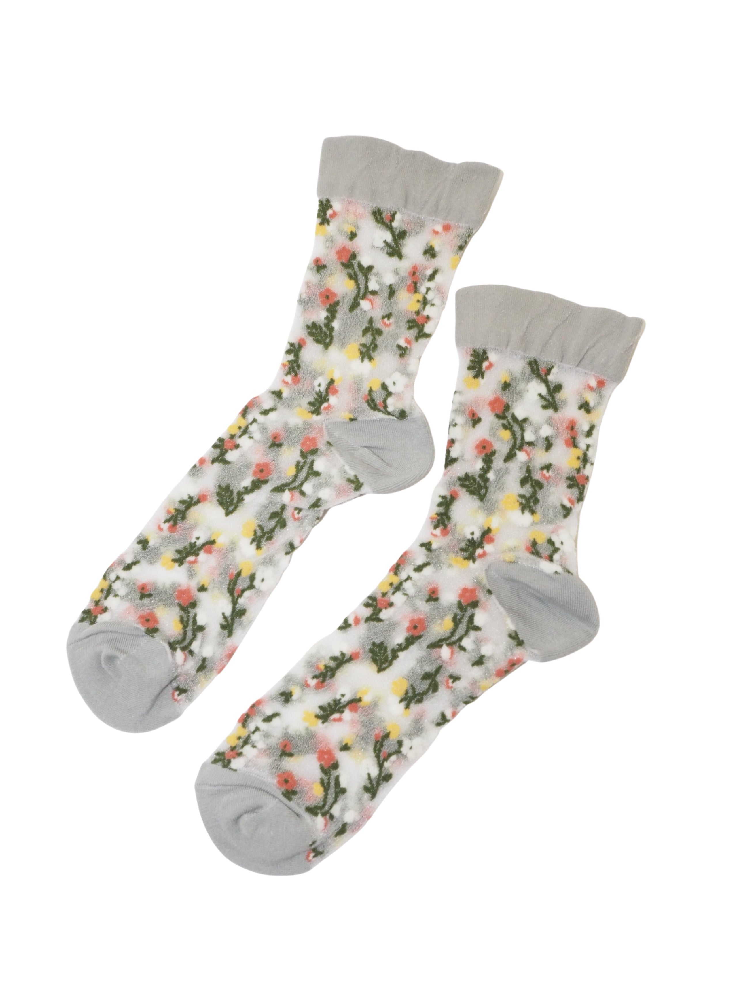 Embroidered Sheer Mid-Calf Socks – Light Sage