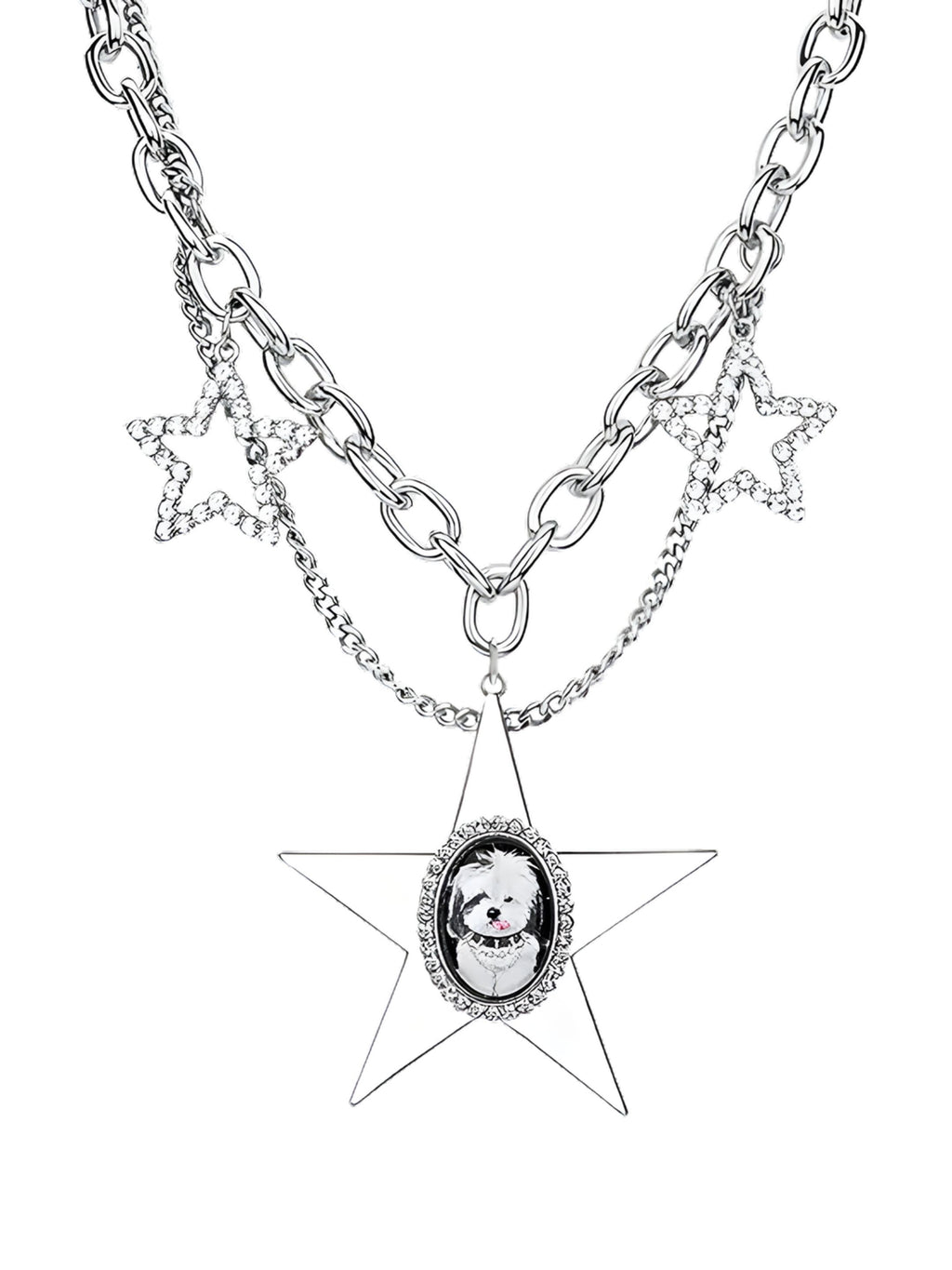 1JINN M2M Silver Star Dog Portrait Pendant Necklace