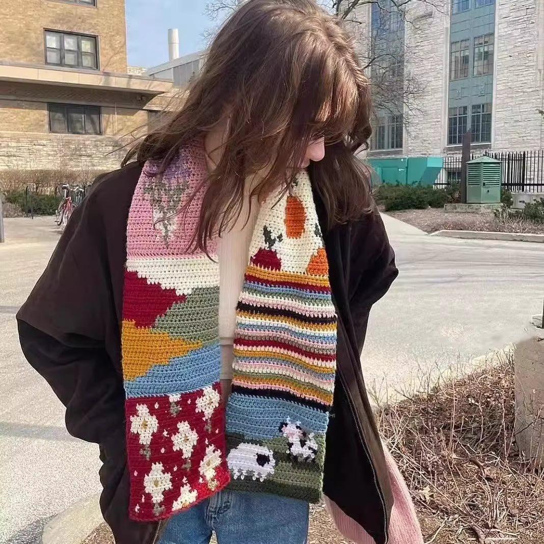 Autumn Patchwork Crochet Scarf