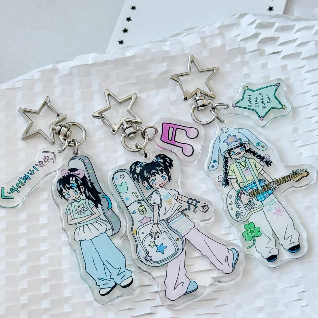 Guitar Girl Acrylic Bag Keychain
