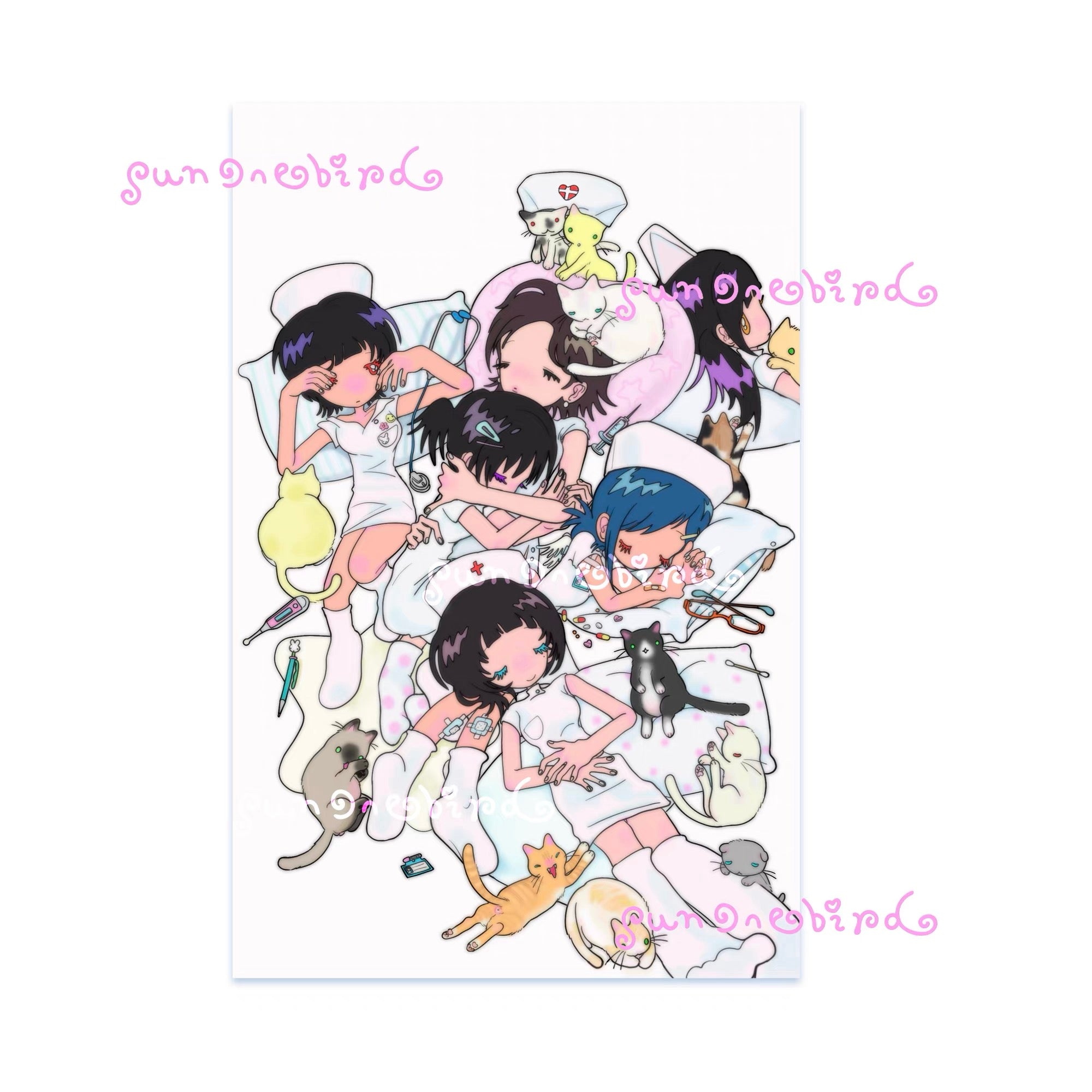 sunonebird Nurses & Cat Tapestry