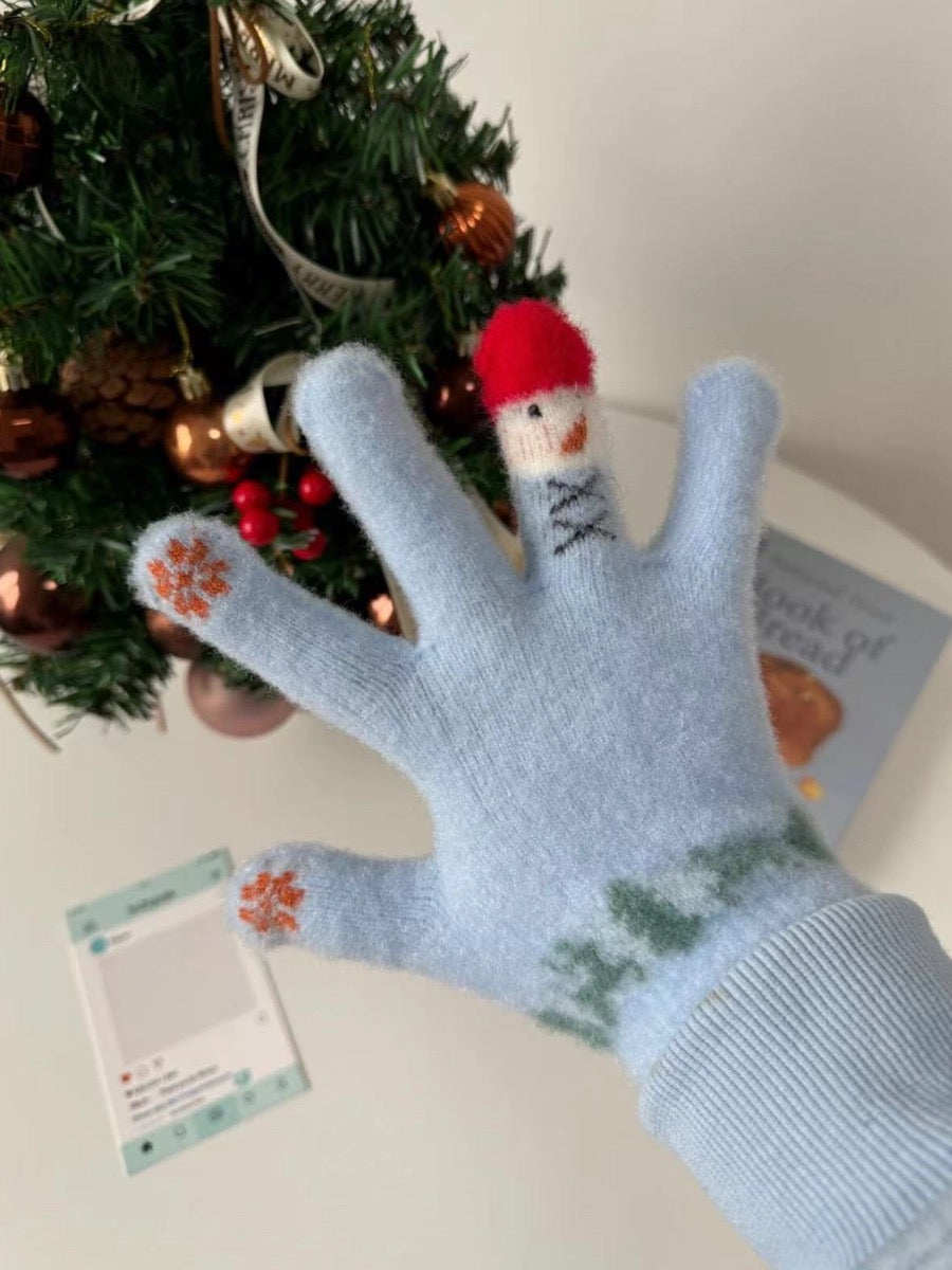 Snowman Knit Touchscreen Gloves