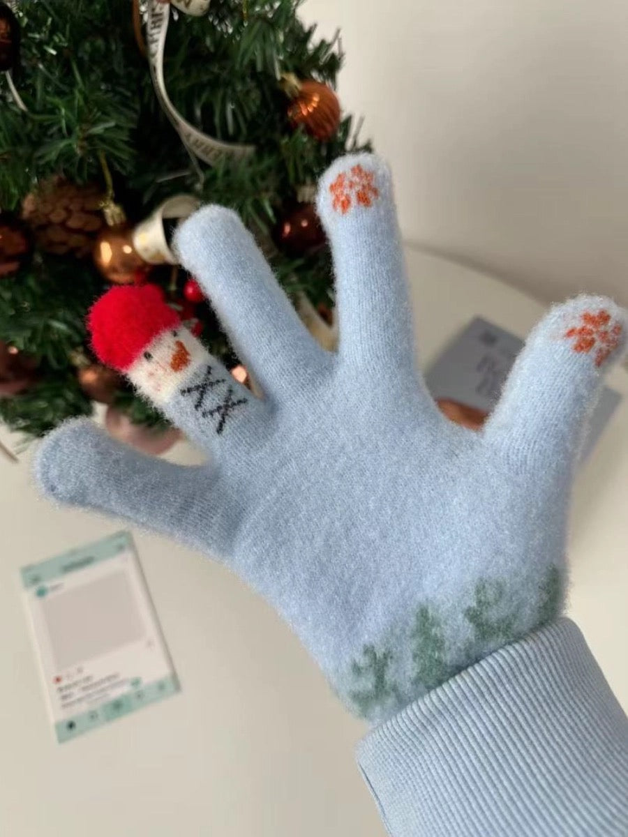 Snowman Knit Touchscreen Gloves
