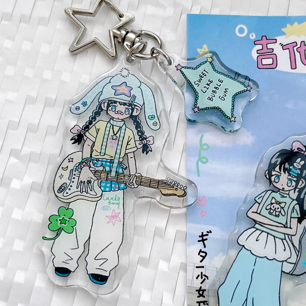 Guitar Girl Acrylic Bag Keychain
