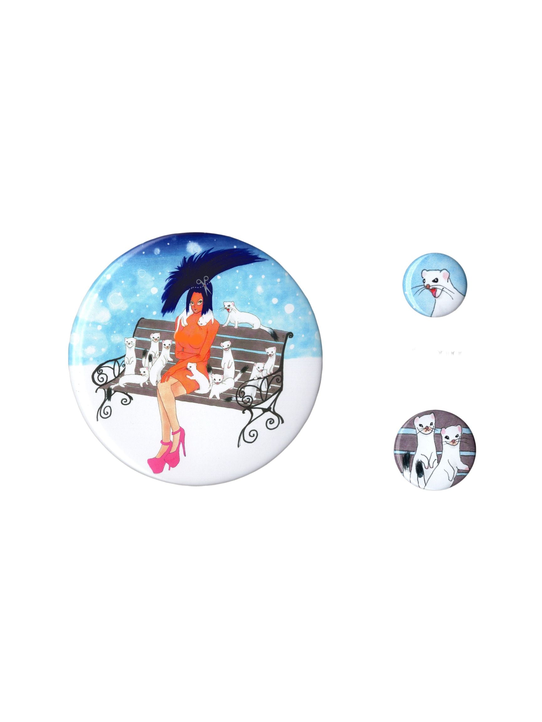 Niptong Sexy Girl in a Snowy Ermine Scene Badge Set