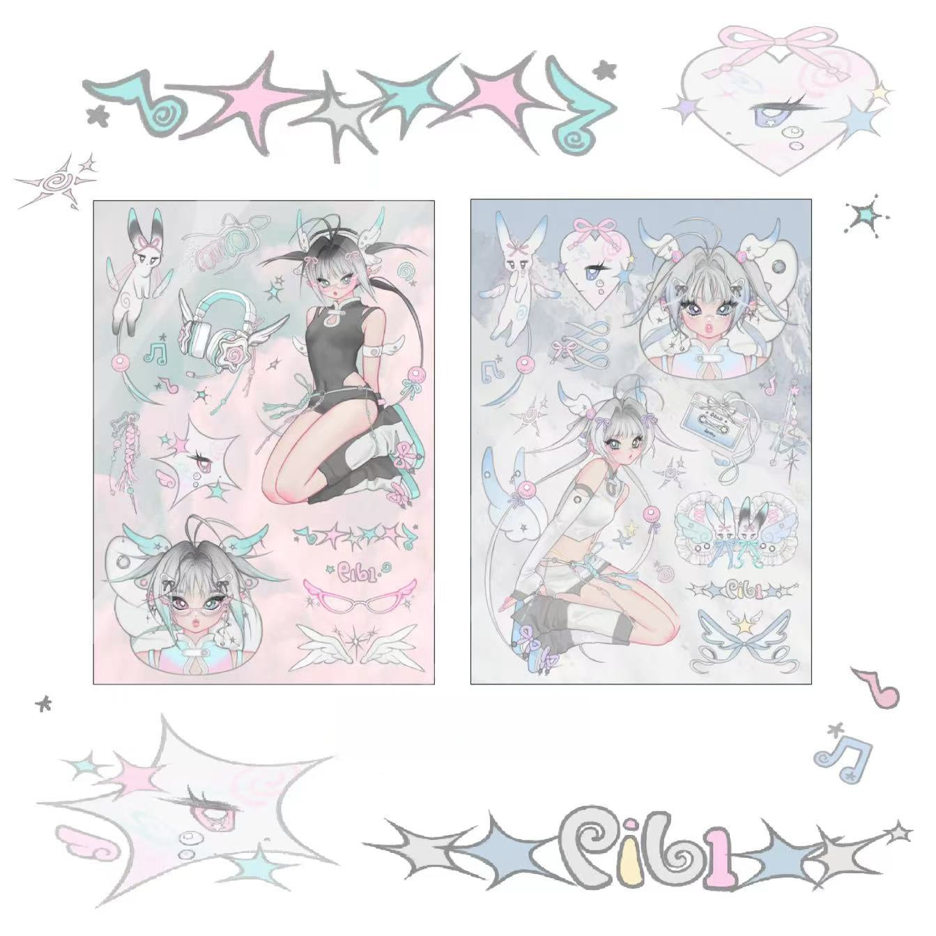 pickybone Angelstar Twins Winged Bunny Sticker